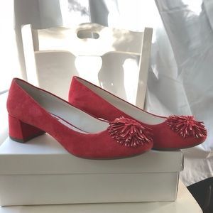 Anne Klein Happy Red Suede Block Heel Pumps